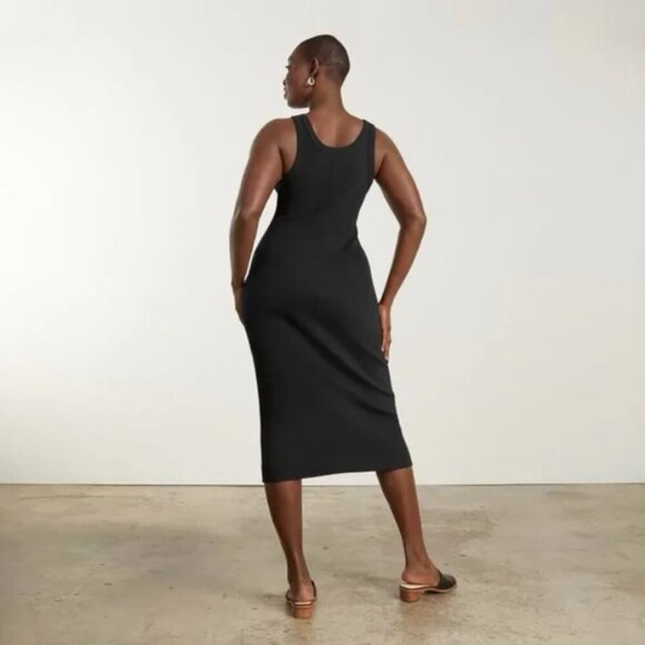 Everlane The Ribbed Tank Dress Black Women's Size Large Midi Organic Cotton EUC - Picture 2 of 12